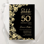 Invitation Elégant Black Gold Roses Surprise 50e anniversaire<br><div class="desc">Black Gold Floral Surprise 50e anniversaire de fête Invitation. Design élégant avec des roses,  fausse feuille d'or et police de script de typographie. Carte invitation tendance parfaite pour une célébration anniversaire élégante. Peut être customisé à n'importe quel âge. Invitations Zazzle imprimées ou téléchargement instantané modèle imprimable numérique.</div>