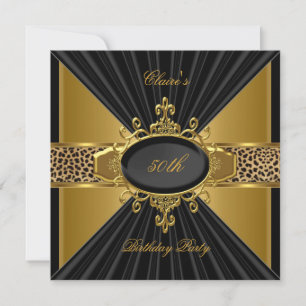 Invitation Elégant Black Leopard Gold 50e fête d'anniversaire
