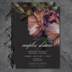 Invitation Elégant Black Moody Couples Floral Douche