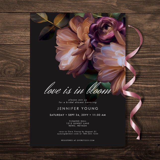 Invitation Élégant Black Moody Floral Amour Dans Fleurie Douc (Elegant Black Moody Floral Love In Bloom Shower Invitation)