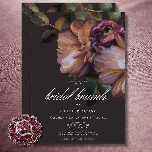 Invitation Élégant Black Moody Floral Bridal Brunch (Elegant Black Moody Floral Bridal Brunch Invitation)