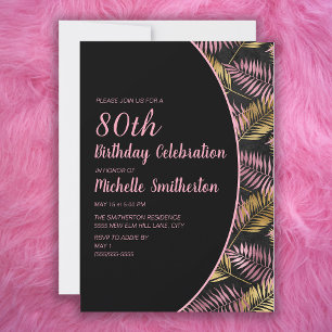 Invitation Elégant Black Pink Gold 80e anniversaire