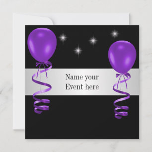 Invitation Élégant Black Purple Ballons Événement spécial