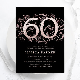 Invitation Elégant Black Rose Gold 60e anniversaire