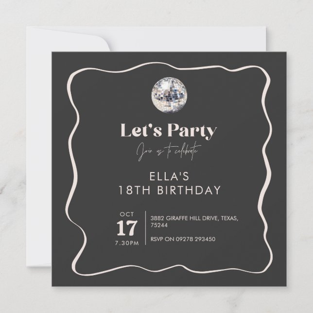 Invitation Élégant Black & Silver Disco Ball 18e anniversaire (Devant)