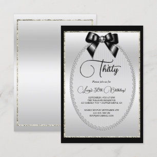 Invitation Elégant Black & Silver Jewel Bow Anniversaire