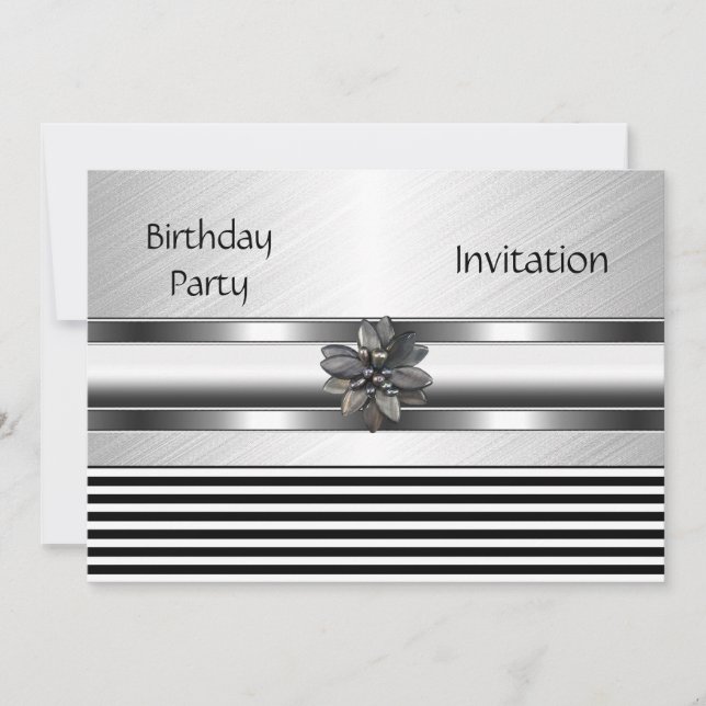 Invitation Elegant Black Stripe fête d'anniversair (Devant)