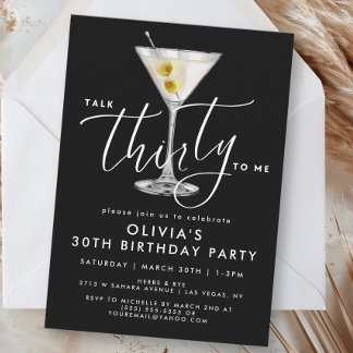 Invitation Elegant Black “Talk Thirty to Me” Martini 30th