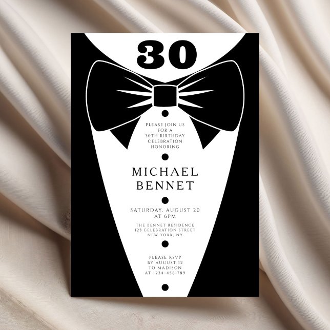 Invitation Elegant Black Tuxedo 30th Birthday (Elegant Black Tuxedo 30th Birthday.)