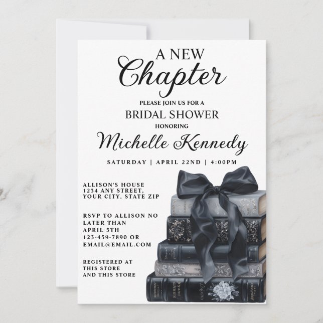 Invitation Elegant Black & White A New Chapter Bridal Shower  (Devant)