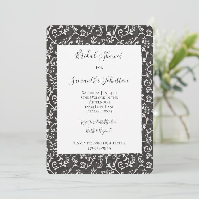 Invitation Elegant Black White Abstract Bridal Shower (Debout devant)