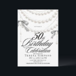 Invitation Elegant  Black & White Bow 50th Birthday<br><div class="desc">Birthday party invitation elegant cute black watercolor bow with pearls modern  birthday invitation template. Elegant stylish birthday invitation is full of fun and cute design elements.</div>