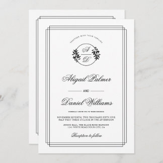 Invitation Elegant black, white branch and QR code wedding