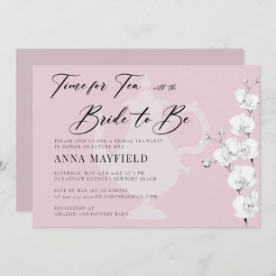 Invitation Elégant Black White Orchids Temps pour Tea Bridal
