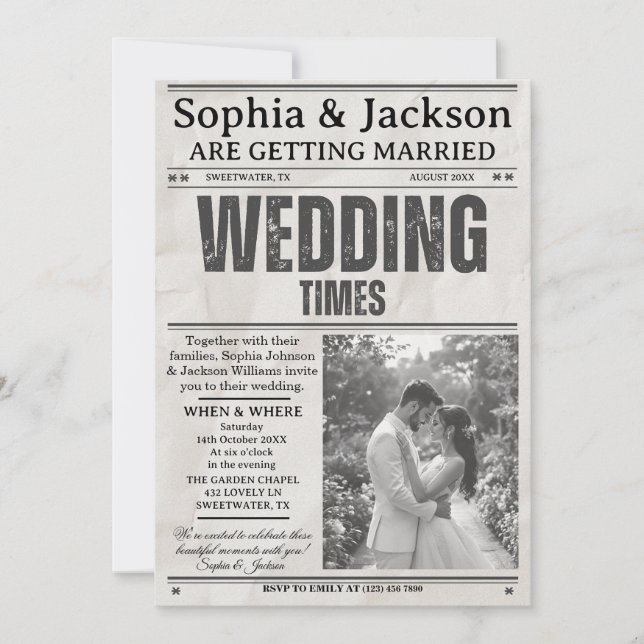 Invitation Elegant Black & White Photos Wedding Newspaper     (Devant)