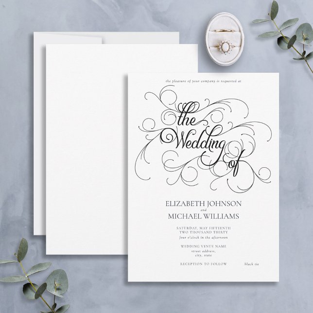 Invitation Elegant Black & White Script Black Tie Wedding Inv (Créateur téléchargé)
