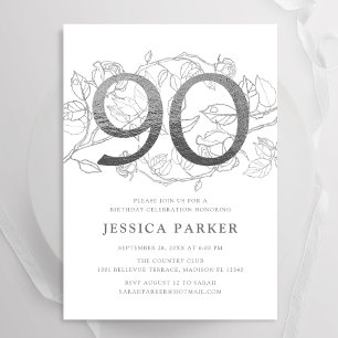 Invitation Elégant blanc argenté 90e anniversaire
