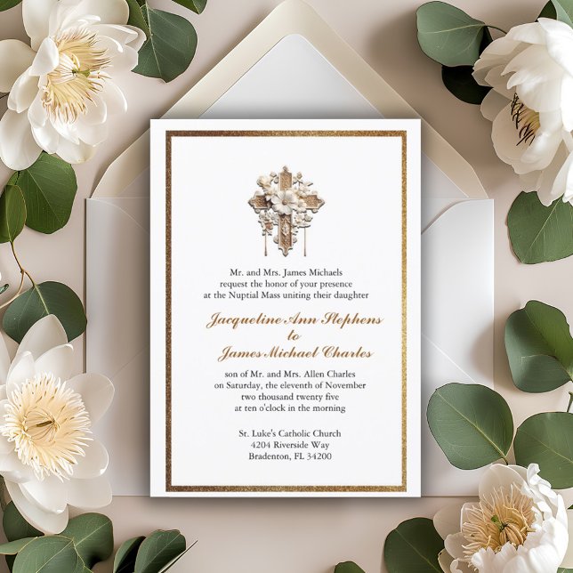 Invitation Elégant blanc avec Mariage de finition or (Créateur téléchargé)