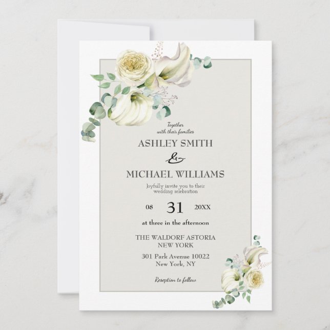 Invitation Elégant blanc Calla Lily & Eucalyptus Mariage (Devant)