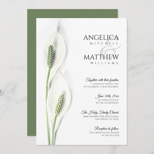 Invitation Elégant Blanc Calla Lily Fleurs Mariage Floral En (Devant / Derrière)