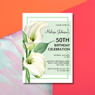 Invitation Elégant Blanc Calla Lily Floral 50e Anniversaire