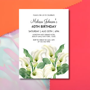 Invitation Elégant Blanc Calla Lily Floral Anniversaire