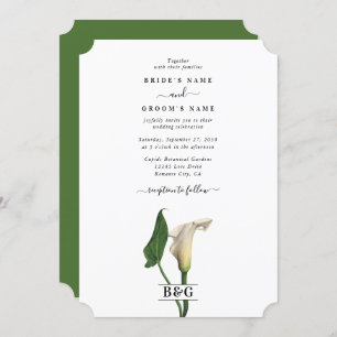 Invitation Elégant blanc Calla Lily Vert Mariage botanique