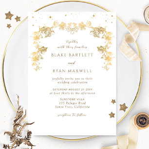 Invitation Élégant blanc céleste, Mariage enchanteur d'or