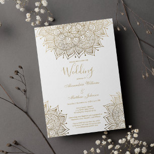 Invitation Elégant blanc chic Mariage de mandala floral or