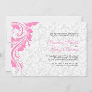 Invitation Élégant blanc Damas Mariage de dentelle rose