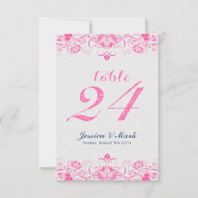 Invitation Elégant blanc Damas & Pinke Floral Lace 2 (Devant)