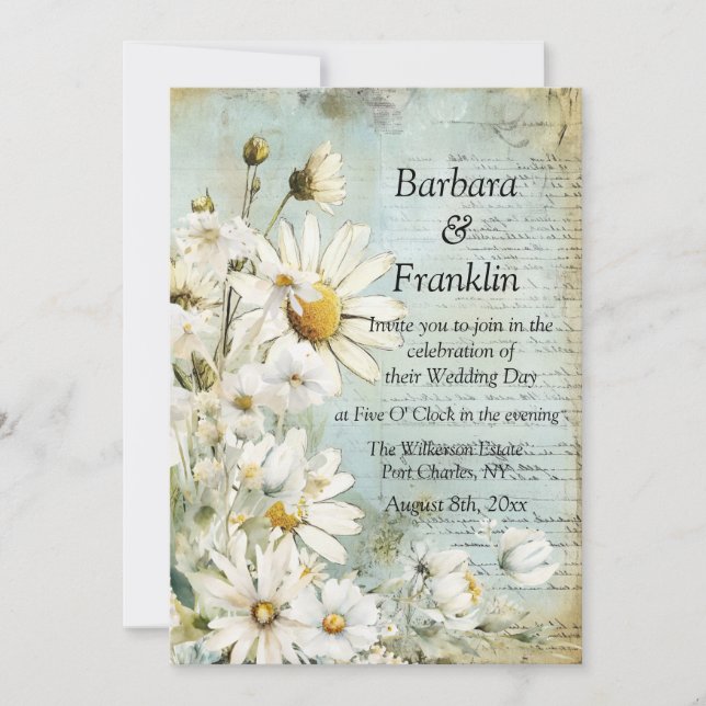 Invitation Elégant blanc de la marguerite photo QR Code Maria (Devant)