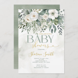 Invitation Elégant blanc Eucalyptus Floral Girl Baby shower