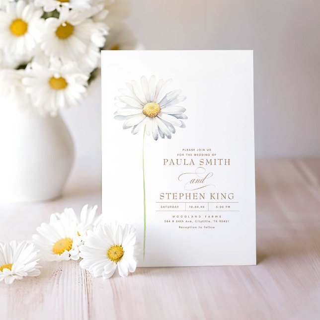 Invitation Elégant blanc Fleur de marguerite minimaliste Mari (Daisy Minimalist Wildflowers Wedding Invitations)