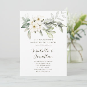Invitation Élégant blanc floral Bible Verse Mariage chrétien