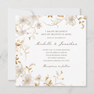 Invitation Élégant blanc floral Bible Verse Mariage chrétien