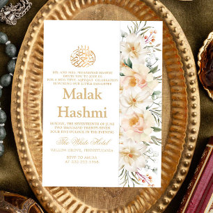 Invitation Elégant blanc floral blanc islamique Aqiqa Aqeeqa