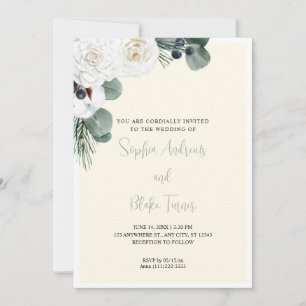 Invitation Élégant blanc Floral et vert Jaune Mariage