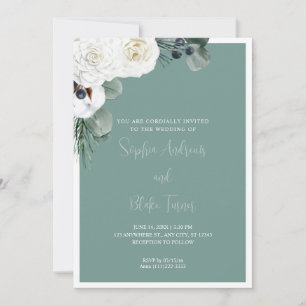 Invitation Elégant blanc Floral et vert Mariage