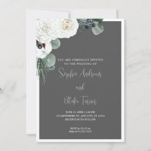 Invitation Élégant blanc Floral et vert Mariage gris