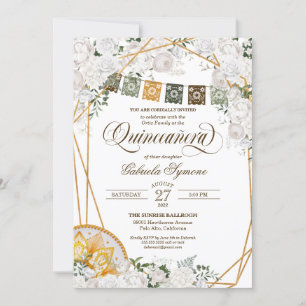 Invitation Élégant Blanc Floral Occidental Charro Quinceanera