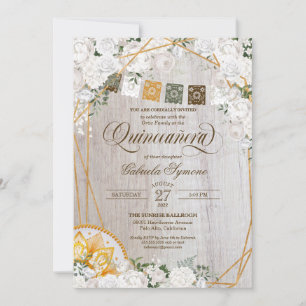 Invitation Élégant Blanc Floral Ouest Charro Quinceanera Dans