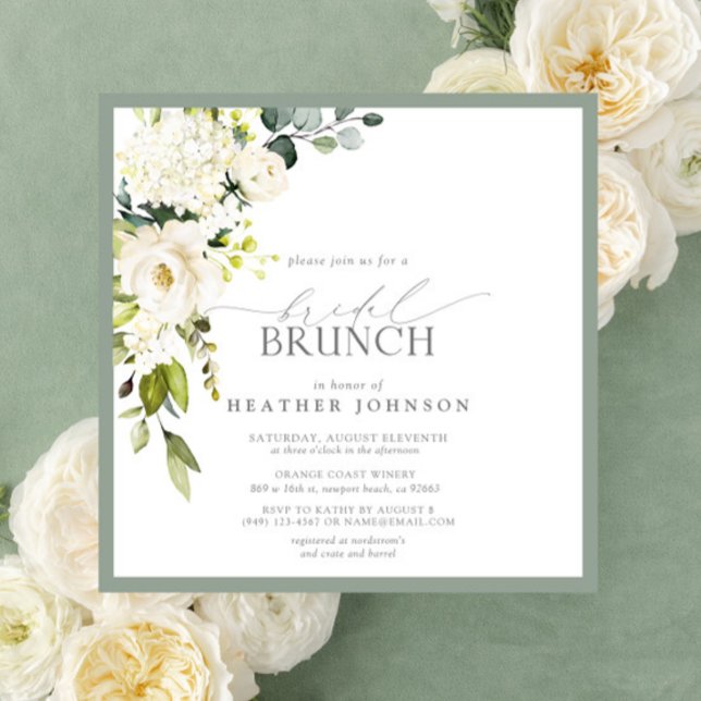 Invitation Elégant blanc gris vert aquarelle Brunch nuptial (Créateur téléchargé)