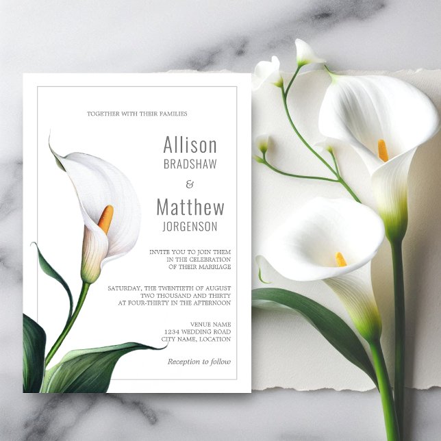 Invitation Elégant blanc ivoire Calla Lily Mariage (Elegant white ivory calla lily wedding invitation front view.)