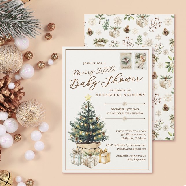 Invitation Elégant blanc Joyeux petit Baby shower de Noël (Créateur téléchargé)