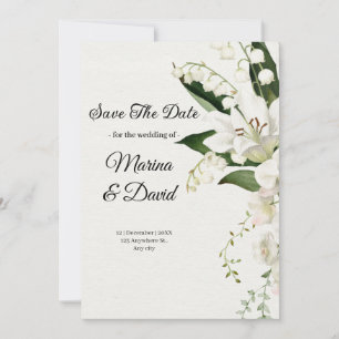 Invitation Elégant blanc Lily Floral enregistrer la date mari