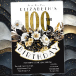 Invitation Elégant blanc noir et or floral 100e anniversaire<br><div class="desc">Élégante Invitations pour les femmes pour le 100e anniversaire de White, Black et Gold. Il Est Facile De Modifier L'Exemple De Texte En Cliquant Sur Personnaliser. Cliquez Sur Personnaliser Pour Modifier Le Type De Police, La Couleur De Police, La Taille De Police Ou Pour Ajouter/Supprimer/Modifier Le Texte Ou Les Éléments...</div>