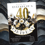 Invitation Elégant Blanc noir et or Floral 40e anniversaire<br><div class="desc">Elégante Invitations pour les femmes aux 40e Anniversaire Blanc, Noir et Or. Il Est Facile De Modifier L'Exemple De Texte En Cliquant Sur Personnaliser. Cliquez Sur Personnaliser Pour Modifier Le Type De Police, La Couleur De Police, La Taille De Police Ou Pour Ajouter/Supprimer/Modifier Le Texte Ou Les Éléments De Création....</div>