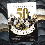 Invitation Elégant Blanc noir et or Floral 50e anniversaire<br><div class="desc">Élégante Invitations d'anniversaire blanches, noires et d'or 50e pour les femmes. Il Est Facile De Modifier L'Exemple De Texte En Cliquant Sur Personnaliser. Cliquez Sur Personnaliser Pour Modifier Le Type De Police, La Couleur De Police, La Taille De Police Ou Pour Ajouter/Supprimer/Modifier Le Texte Ou Les Éléments De Création. Cette...</div>