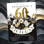 Invitation Elégant Blanc noir et or Floral 60e anniversaire<br><div class="desc">Élégante Invitations pour les femmes aux 60e anniversaire, blanc, noir et or. Il Est Facile De Modifier L'Exemple De Texte En Cliquant Sur Personnaliser. Cliquez Sur Personnaliser Pour Modifier Le Type De Police, La Couleur De Police, La Taille De Police Ou Pour Ajouter/Supprimer/Modifier Le Texte Ou Les Éléments De Création....</div>